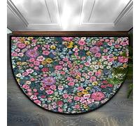 Bioputty Modern Colorful Flowers Half Round Door Mat, Spring Floral Non-Slip Half Circle Area Rug Doormat Absorbent Half Moon Rug for Indoor Outdoor Kitchen Bedroom Home Decor