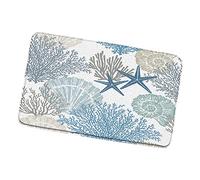 Bioputty Nautical Coastal Bath Mat Starfish Seashell Coral Reef Bathroom Rugs Vintage Ocean Beach Themed Marine Life Non-Slip Carpet Bedroom Kitchen Indoor Floor Decor 18X30 Inch