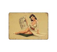 Bioputty Sexy Lady American Pin Retro Art Posters Printed Wall Decoration Home Novelty Retro Metal Tin Sign Home Decor Plate Wall Art Farmhouse Sign Living Room Decor Welcome Sign Home Decor 8"x12"
