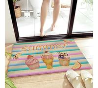 Bioputty Summer Ice Cream Retro Color Stripe Entrance Door Mat,Fruit Lemon Vintage Low Profile Decor Doormat Non-Slip Carpet Rugs Floor Mat Decorative for Home/Bathroom/Kitchen/Indoor