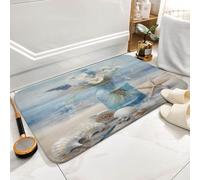 Bioputty Summer Ocean Beach Scenery Starfish and Seashells Sand Seaside Scene Bath Mat Super Absorbent Fast Drying Non-Slip Washable Indoor Soft Bathroom Decor Rugs 16 X 24 Inch