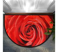 Bioputty Vintage Red Rose Flower Half Round Door Mat Indoor Entrance, Happy Valentines Day Non Slip Absorbent Doormats, 24 x 16 Wear Resistant Semi Circle Floor Mats Area Rugs for Home Kitchen Patio