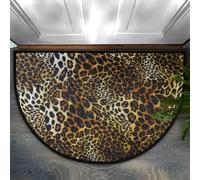 Bioputty Wild Animal Leopard Skin Half Round Doormat Leopard Print Semi Circle Area Rug Non Slip Indoor Entrance Half Moon Rug Absorbent Washable Front Floor Mat for Kitchen Bedroom Patio Fireplace