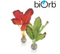 biOrb Fish Tank Decorations, Silk Plant Set With Weighted Balls (2x Small Aquarium Plants, Green & Red), Artificial Fish Tank Plants To Add Colour, Natural-Looking Aquarium Decor For Scenic Background