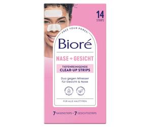 Bioré Deep Cleansing Clear-Up Strips - 1 x 14 Pieces - Face (7 Strips) and Nose (7 Strips) - Remove Blackheads and Impurities from Face and Nose - All Skin Types