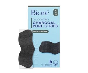 Bioré Men's Charcoal Blackhead Remover Pore Strips, Nose Strips for Instant Blackhead Removal on Oily Skin, with Natural Charcoal to Help Unclog Pores, 6 Count