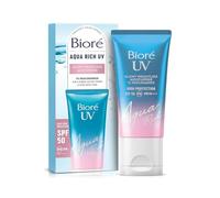 Biore SPF 50, Aqua Rich UV Glowy Weightless Moisturiser, 3in1 High Protection, Hydration, Glow Primer Under Makeup, 1% Niacinamide, No White Cast, Non Oily Sun Cream, Japanese Sunscreen, 50ml