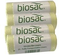 BioSac 10 Litre (10L) x 100 Bags (4 roll pack) - Extra thick Compostable and Biodegradable Kitchen Food Waste Bio/Compost Caddy Bin Liners - Certified EN13432