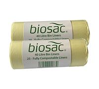 BioSac 40 Litre (40L) x 50 Bags (2 roll pack) - Extra thick Compostable and Biodegradable Kitchen Food Waste Bio/Compost Caddy Bin Liners - Certified EN13432
