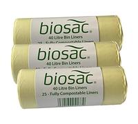 BioSac 40 Litre (40L) x 75 Bags (3 roll pack) - Extra thick Compostable and Biodegradable Kitchen Food Waste Bio/Compost Caddy Bin Liners - Certified EN13432