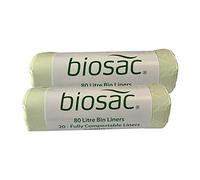 BioSac 80 Litre (80L) x 40 Bags (2 roll pack) - Extra thick Compostable and Biodegradable Kitchen Food and Garden Waste Bio/Compost Caddy Bin Liners - Certified EN13432