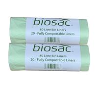 BioSac 80 Litre (80L) x 40 Bags (2 x 20 roll pack) - Extra thick Compostable and Biodegradable Kitchen Food Waste Bio/Compost Bin Liners - Certified EN13432