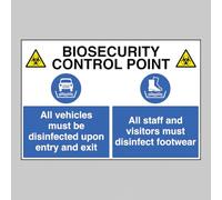 Biosecurity control point All vehicles and footwear must be disinfected Size: (900x600mm) Semi Rigid PVC Safety Sign by Caledonia Signs