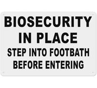 Biosecurity In Place Step Into Footbath Before Entering Warning Metal Sign Tin Signs Aluminum Plaque for Outdoors Use Yard Farm Fence Home Wall Decor 8x12 inch