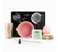 BIOSENZIA - Matcha Bowl Set 7 Pieces, Handmade Ceramic Japanese Tea Ceremony Kit with Chawan, Bamboo Whisk, Chasen Holder & 10g Premium Matcha Powder Gift - Pink (Pink, One Size)