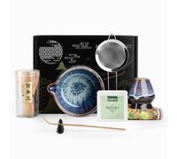 BIOSENZIA - Matcha Bowl Set 7 Pieces, Handmade Ceramic Japanese Tea Ceremony Kit with Chawan, Bamboo Whisk, Chasen Holder & 10g Premium Matcha Powder Gift - Blue (Blue, One Size)