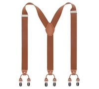 Bioterti Men’s Y-Shaped Heavy Duty Suspenders - 6 Metal Clips, Elastic Straps, Camel, One Size