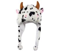 Bioterti Plush Fun Animal Hats One Size Cap Polyester With Fleece Lining (Cow)