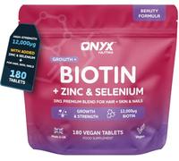 Biotin 12,000μg Hair Skin and Nails Vitamins - High Strength with Zinc & Selenium | 24,000% NRV Biotin Supplement for Hair Support, Nail & Skin | 180 Vegan Tablets for Women & Men UK Made