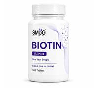 Biotin 12000mcg | 365 Tablets | Hair & Skin Support | SMUG Supplements | 12000mcg Biotin in Tiny 6mm Vegan Tablets | One a Day | Contains a Full Year’s Supply and Supports Normal Hair and Skin