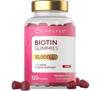 Biotin Gummies 10,000mcg | 120 Count | High Strength Supplement for Hair Growth and Skin Support | Strawberry Flavour | Vegan | by Carlyle