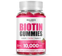 Biotin Gummies 10,000mcg, 60 Vegan Gummies with 7 Essential Vitamins for Hair, Skin & Nails Support, Strawberry Flavour Biotin Supplement Non-GMO, Gluten-Free (Strawberry)