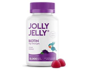 Biotin Gummies 10,000mcg - Potent Formula for Hair Skin and Nails, Tapioca Base, Grape Flavour - Halal, Non GMO - 60 Vegan Gummies.