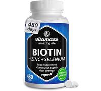 Biotin Hair Growth 480 Tablets (+1 Year Supply) with Selenium + Zinc. Biotin 10.000mcg for Hair Growth, Skin and Nails Nourishment, Vegan Small Tablets, German Quality, Vitamaze®