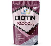 Biotin Hair Growth Supplement | 1 Year Supply | 10,000mcg Per Tablet | 365 Vegan Tablets | Hair Skin & Nails Vitamins for Women & Men | High Absorption D-Biotin | Hair Growth Vitamins | UK Made