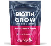 Biotin Hair Growth Supplement - 180 Tablets Enhanced with Zinc & Copper - Biotin 10,000 µg (mcg) per Serving - Vegan, Hair Skin & Nails Vitamins