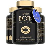Biotin Hair Growth Tablets - Hair Skin and Nails Vitamins for Women & Men - 180 Biotin Tablets with Zinc 10000 mcg - High Strength Supplements - UK Made - Superior Absorption
