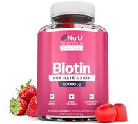 Biotin Hair Gummies 10,000mcg - 90 Vegan Gummies - Delicious Strawberry Flavour - Chewable Vitamin B7 Hair Vitamins - Gelatine Free - Made in The UK - Nu U Nutrition