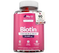 Biotin Hair Gummies 10,000mcg - 90 Vegan Gummies - Strawberry Flavour - Supports Normal Skin & Hair Growth - Chewable Hair Vitamins - Made in The UK - Nu U Nutrition