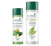 Biotique Bio Cucumber Pore Tightening Toner, and Morning Nectar Flawless Skin Lotion for All Skin Types, 155 ml (Pack of 2)