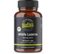 Biotiva Alfalfa Lucerne Organic - 150 Capsules - Medicago Sativa - Vegan - Snail Clover - Eternal Clover - Natural Plant Extract - Packed and Controlled in Germany