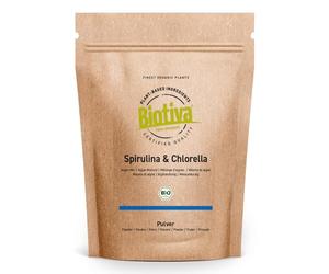 Biotiva Chlorella and Spirulina Powder Organic 500g - Algae - Vegan - Chlorella Vulgaris - Packed and Controlled in Germany (DE-ECO-005)