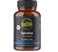 Biotiva Spirulina Organic 300 Tablets a 500 mg - High dose pellets - Arthrospira Platensis Alga - Without Magnesia Stearate - Packed and Controlled in Germany (DE-ECO-005)