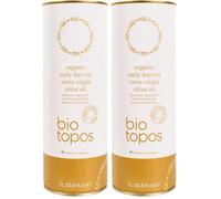 Biotopos 1L Organic Cold Pressed Extra Virgin Olive Oil, Early Harvest, Active Polyphenols, Koroneiki, Quality Drinking Gr VOO, Family Estate, 1 Litre Tin (Pack of 2)