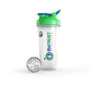 BioTRUST BlenderBottle Classic Shaker Bottle, 28-Ounce with loop, Clear/Green