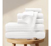 BIOWEAVES 100% Organic Cotton 6-Piece Luxury Bathroom Ribbed Towel Set GOTS Certified 700 GSM, 2 Bath Towel, 2 Hand Towel & 2 Wash Cloths - White