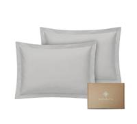 Bioweaves 100% Organic Cotton Oxford Pillow Cases - 50 x 75 cm | 300 Thread Count Luxe Sateen Weave, GOTS Certified | Elegant 5 cm Oxford Frame with an Envelope Closure | Silver, 2 Pack