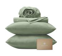 BIOWEAVES 100% Organic Cotton Sheets, 300 Thread Count 3-Piece GOTS Certified Bed Sheet Set Fits Mattress Upto 17" Deep Pocket, Soft & Silky Sateen Weave (Twin, Basil)