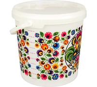 Biowin Browin 340412 GWIOZDA food bucket - with cover 10 L, plastic, lightweight bucket suitable for food storage, multi-purpose, folk pattern, measuring scale, White