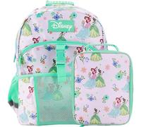 Bioworld 16" Backpack & Lunch Box Set For School And Travel, Disney Princesses Green