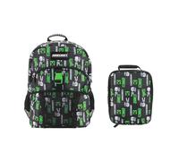 Bioworld 16" Backpack & Lunch Box Set For School And Travel, Minecraft Creepers Black, 16 inches