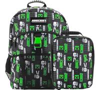 Bioworld 16" Backpack & Lunch Box Set For School And Travel, Minecraft Creepers Black, 16 inches, Casual