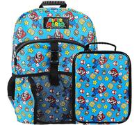 Bioworld 16" Backpack & Lunch Box Set For School And Travel, Super Mario 2-piece Blue, 16"H x 12"W X 5"D, Casual