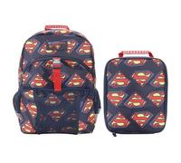 Bioworld 16" Backpack & Lunch Box Set For School And Travel, Superman Logo AOP Navy