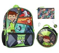 Bioworld Ben 10 Omnitrix Aliens 5pc School Travel 16" Backpack Set Lunch Box Pencil Bag Keychain Carabiner