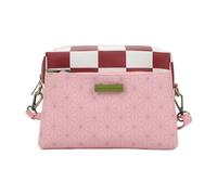 Bioworld Demon Slayer Collection Pink Geometric Pattern Crossbody Handbag, Red and White Checkered Top Panel, Adjustable Shoulder Strap